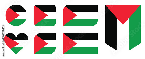 Photos Palestine Flag Icon Set – National Flag Collection in Circle, Rounded Square, Re