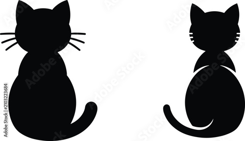Schilderij op canvas Two black silhouettes of cats facing away from the viewer