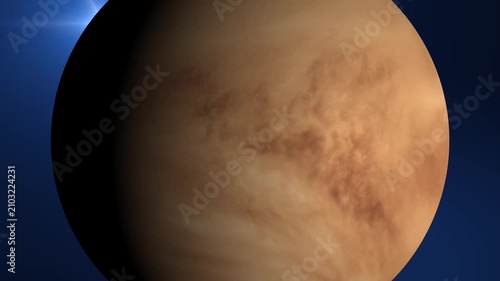 3D render animation of rotating planet Venus spinning in dark outer space galaxy background