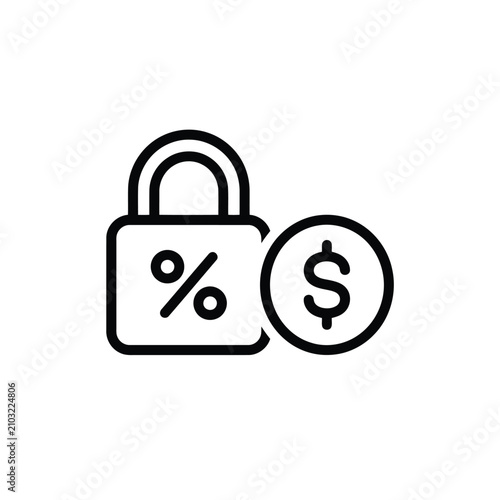 Locked interest rate icon. Secure financial savings and banking protection symbol.
