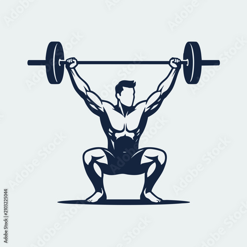 Fotografija Illustration of a muscular man performing a barbell overhead squat exercise with