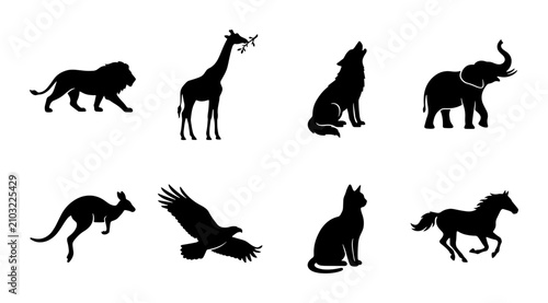 Konstfotografi Diverse Animal Silhouettes: Wildlife, Domestic, and Avian Icons for Nature and S