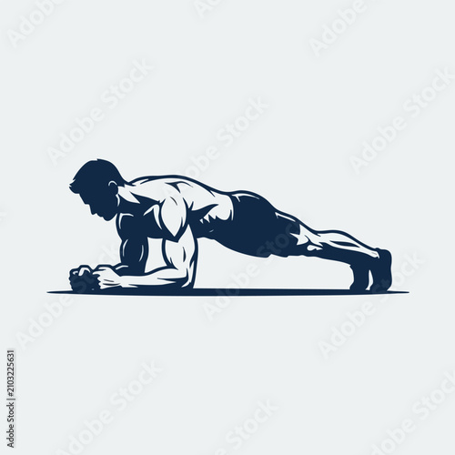 Картината върху платно Athletic man holding body in plank position for core exercise with exercise body