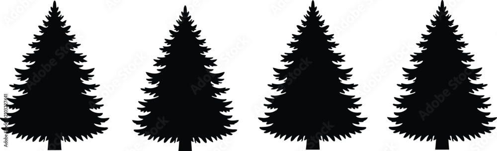 Obraz premium Pine tree forest silhouette set isolated on white background