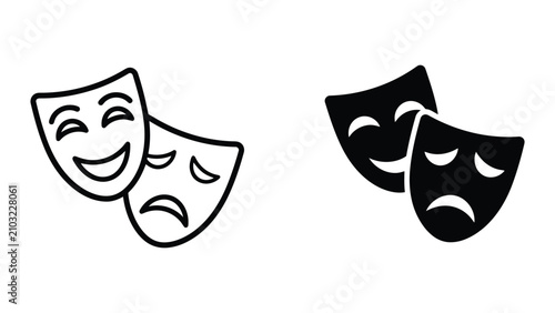 Fotografie Theater masks icon set showing comedy and tragedy expressions in minimalist vect
