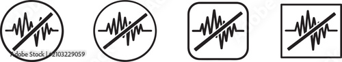 Audio noise reduction and normalization icon set with ANC symbols. Black vector collection on white.