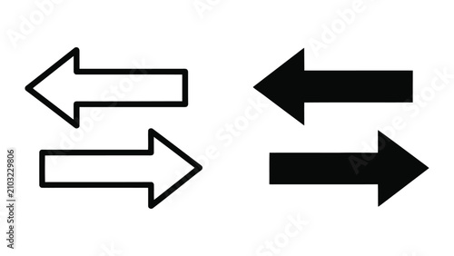 Opposite Direction Arrows Set Featuring Solid Black and Outline Vector Graphic Design Elements