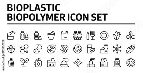 Cuadro en lienzo Collection of bioplastic and biopolymer icons featuring various ecofriendly symb