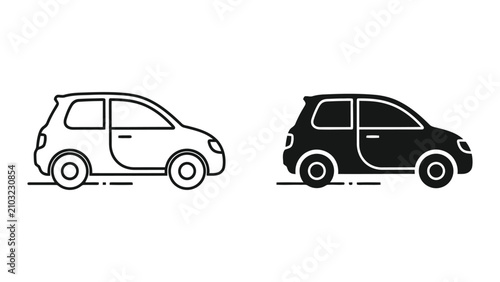 Cuadro en lienzo Side view illustration of compact hatchback cars in line art outline style