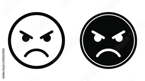 Foto Angry Face Icons Representing Negative Emotions in Minimalist Black and White Ve