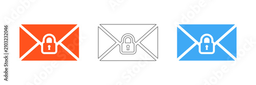 Cuadro en lienzo Colorful email envelope icons with lock symbol for security and privacy isolated