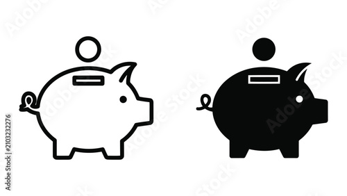 Cuadro en lienzo Two Pigs with Coin Slots Saving Money Vector Illustration Line Art