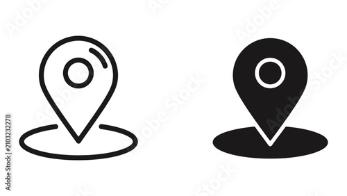 Simple Location Pin Icons Vector Illustration on Circular Base Outline