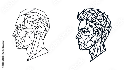 Minimalist geometric line art portraits of two male profiles in a modern vector illustration