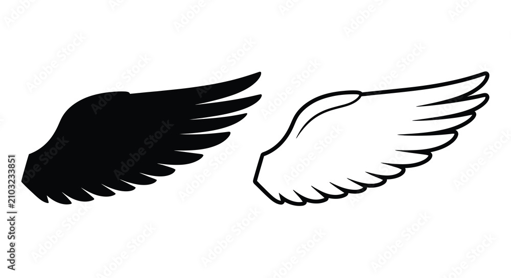 Obraz premium Wing silhouettes black and white on a white background