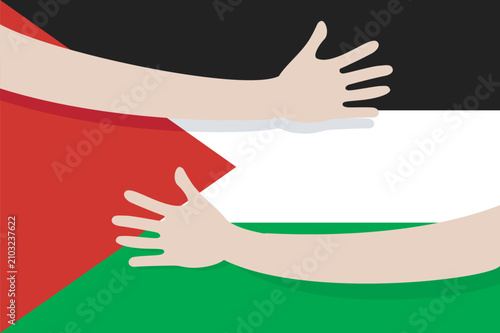 Foto Support for Palestine, Palestinians Flag With a Hug embrace sign war disaster ve