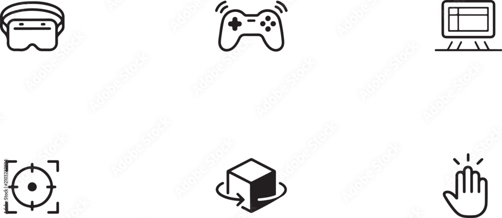 Fototapeta premium Set of minimalist line depicting virtual reality gaming and digital interaction controller