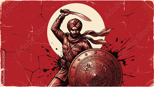 Gurkha Warrior Vintage Engraved Historical Battle Poster Illustration