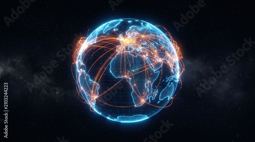 Foto AI global network connecting continents on digital earth