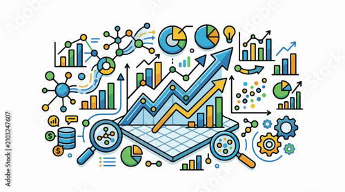 Colorful illustration of data analysis and business growth concepts