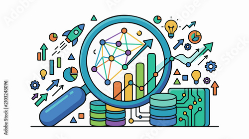Colorful illustration of data analysis growth and technology