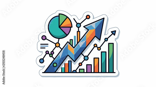 Colorful graph with upward trend arrow and data points