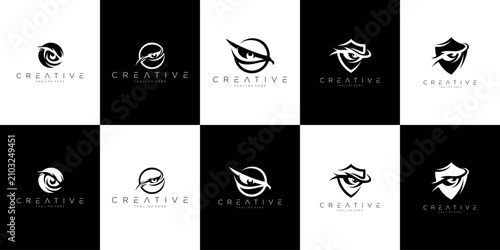 Valokuva Creative Logo Designs Abstract Eye Shield and Swirl Elements.