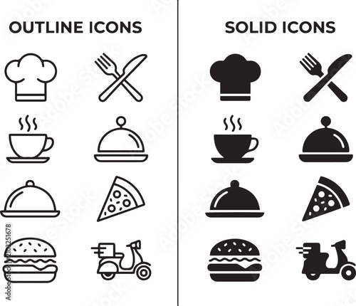 Food and restaurant solid and outline icon set