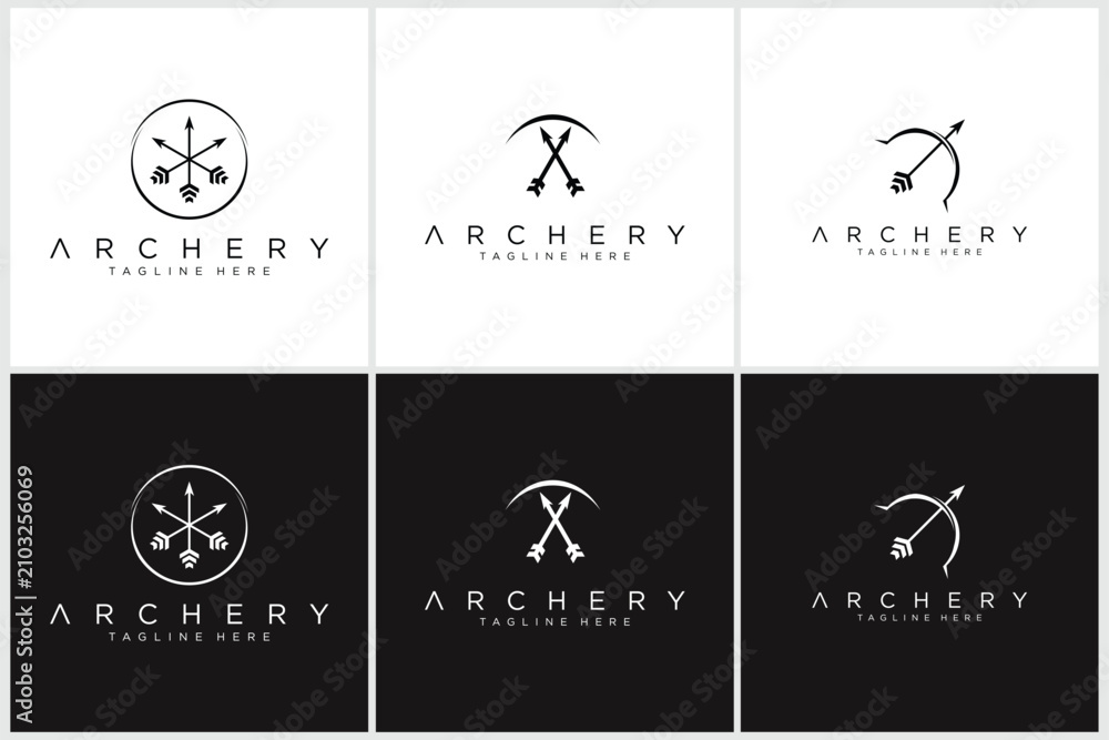 Fototapeta premium Archery Logo Designs Set Minimalist Style.