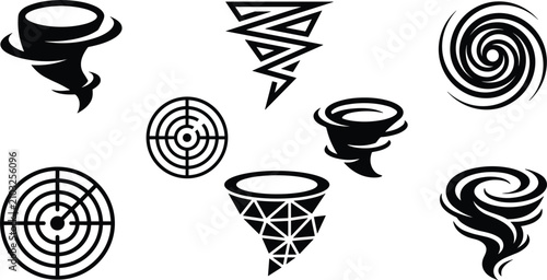 Schilderij op canvas Tornado abstract weather icons set showing destructive rotating storm vortex twi