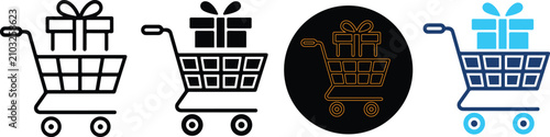Fotografia Set of four distinct shopping cart icons with gift boxes