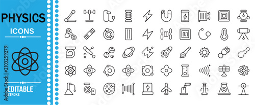 Photos Quantum Science Atom and Radiation Editable Stroke Icons