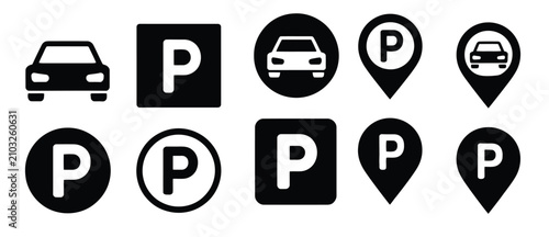 Fotografie Parking Symbol with Car Vector Illustration Featuring Road Sign, Parking Lot, Au