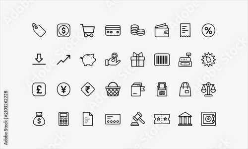 Photos Price line editable icon set