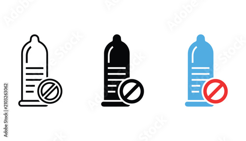 Bild auf Leinwand Condom icon with forbidden sign set in outline solid and blue color flat vector