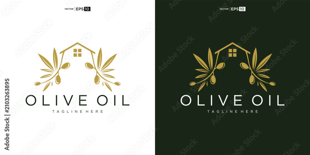 Naklejka premium Olive Oil Logo Design with House and Branches.