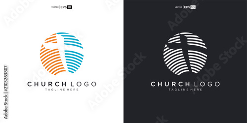 Schilderij op canvas Modern Church Logo with Cross and Globe Design.