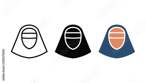 Photography Three hijab icons representing muslim women clothing and modest fashion in outli