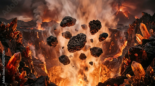 Eruption of magma rocks and crystals in scene-913b262a-3cec-48fc-b2fb-30bb51e0fc5c_202607092150