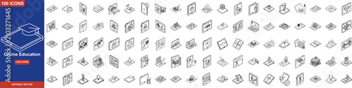 Online Education Isometric Line Icon Set. Containing Graduation, Medicine, Coding, Arts, Engineering, Science, Carpentry, Culinary, and Vocational Training