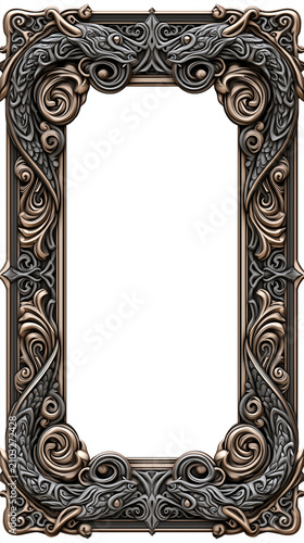 Epic Fantasy Trading Card Frame with Decorative Ornate Border on White Background