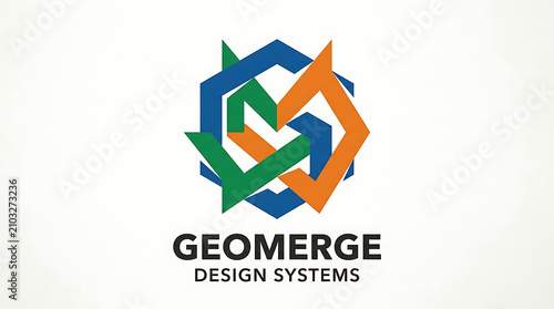 Interlocking geometric hexagon logo design for a modern architectural or technology design system agency on white background