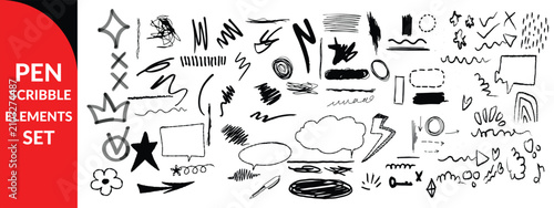 Fotografía Black pen scribble elements set