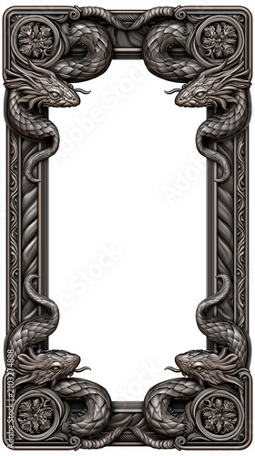 Luxury Fantasy Card Game Template with Intricate Ornate Border and White Background.