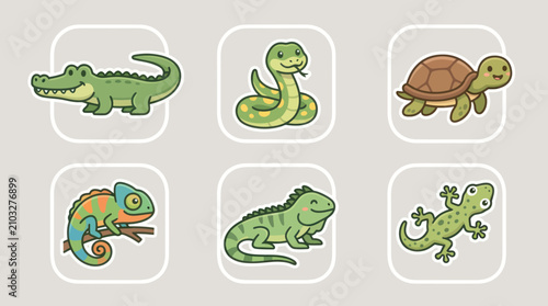 Bild auf Leinwand Cute reptile animal icons collection