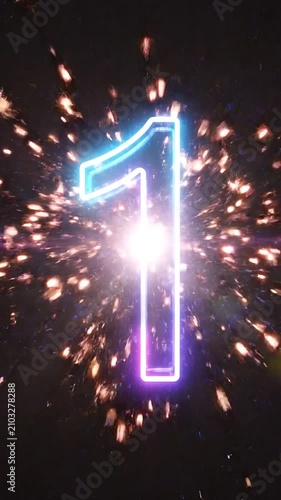 Neon Light 5 Seconds Countdown on Black Background, Futuristic Timer Animation, 4K Seamless Loop