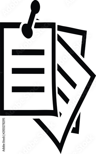 stack of paper sheets with pinned note outline vector illustration