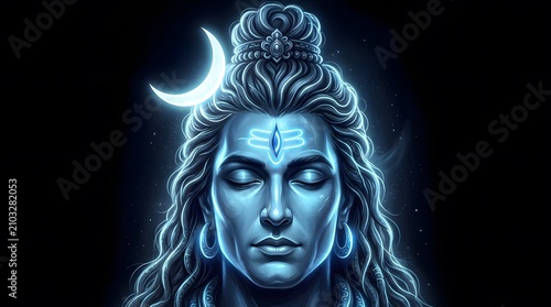 Majestic digital painting portrait of the Hindu deity Shiva, a divine god of spirituality and religion, depicted