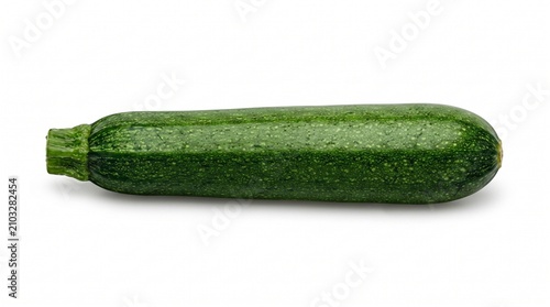 Single fresh green zucchini on white
