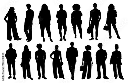 Foto Silhouettes of diverse individuals stand together